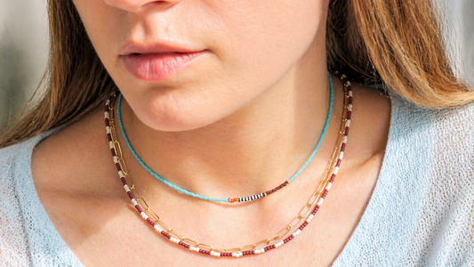 thinnest line necklace in turquoise