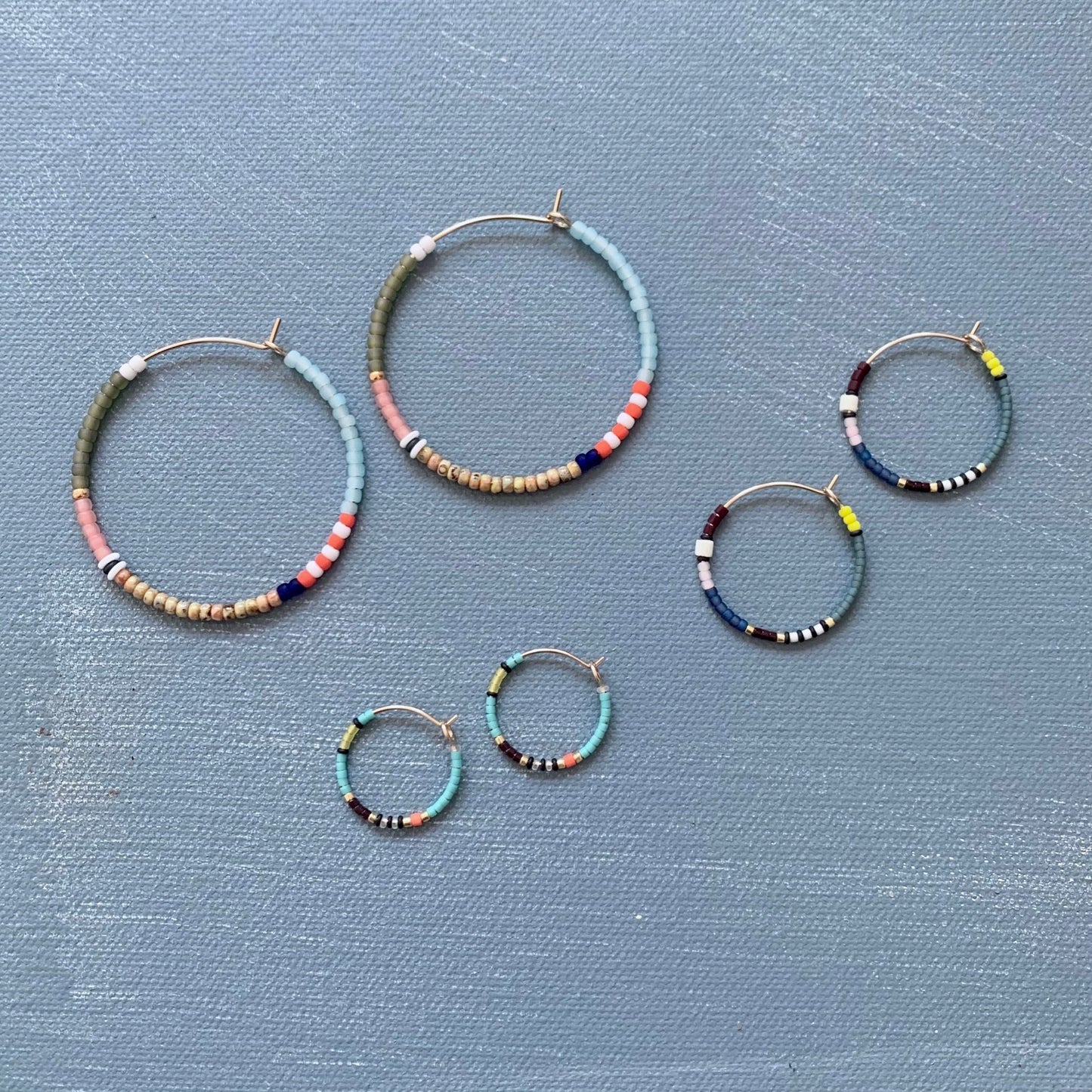 colorful beaded hoops in 3 sizes