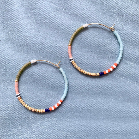 big beaded hoops in multicolor