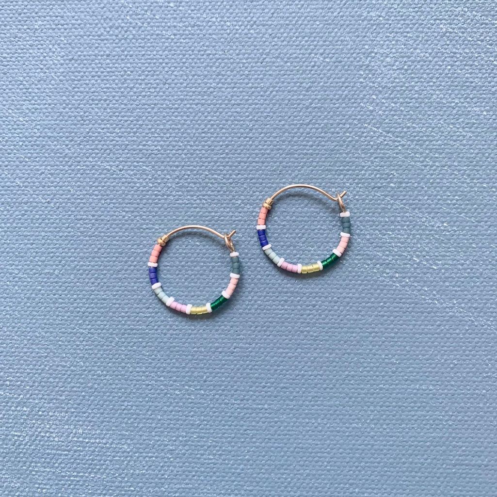 small beaded hoop in pastel multi colors
