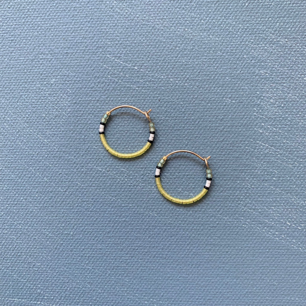 small beaded hoop in yellow