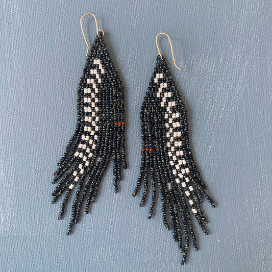 feather earrings in black