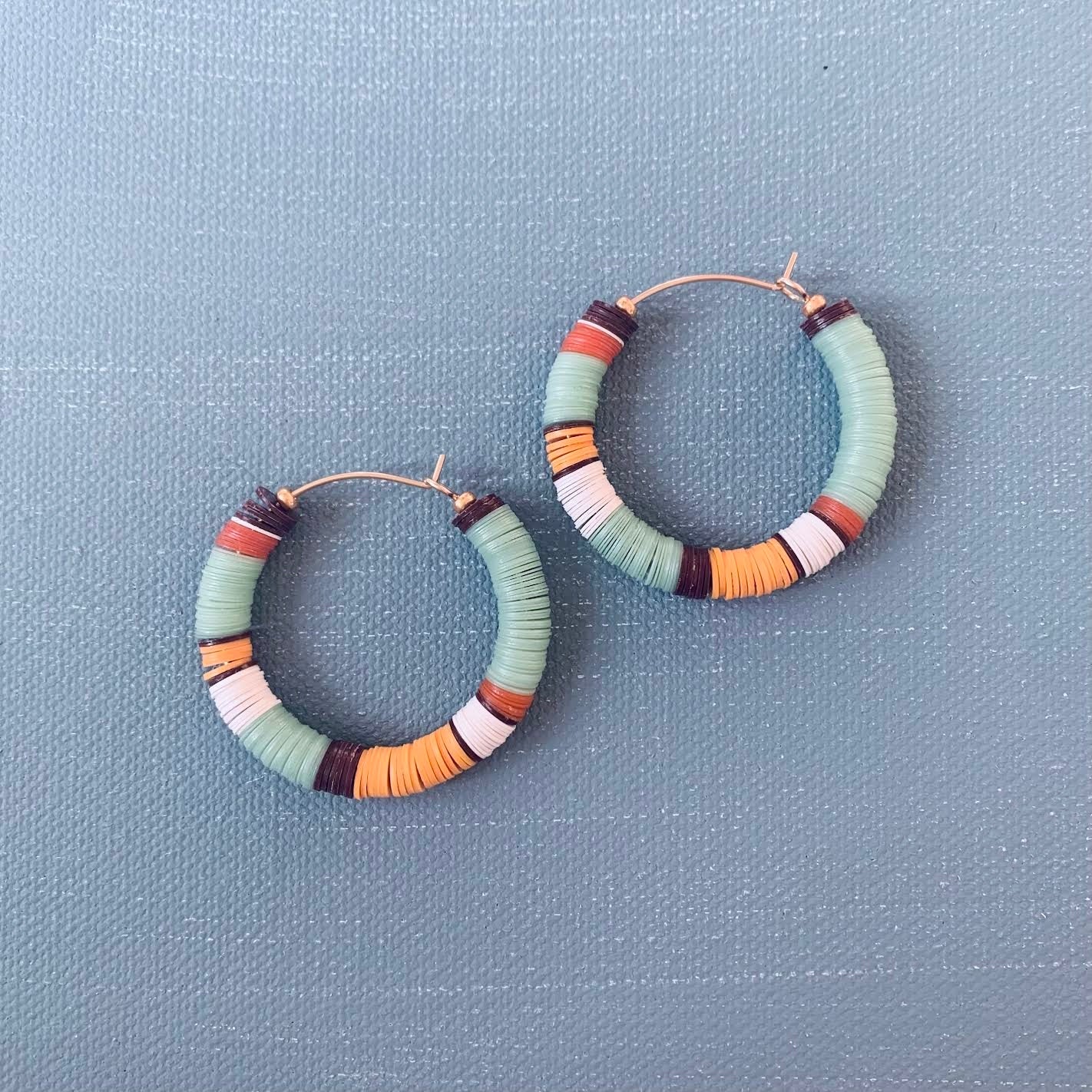 large beaded hoops in poolside stripe